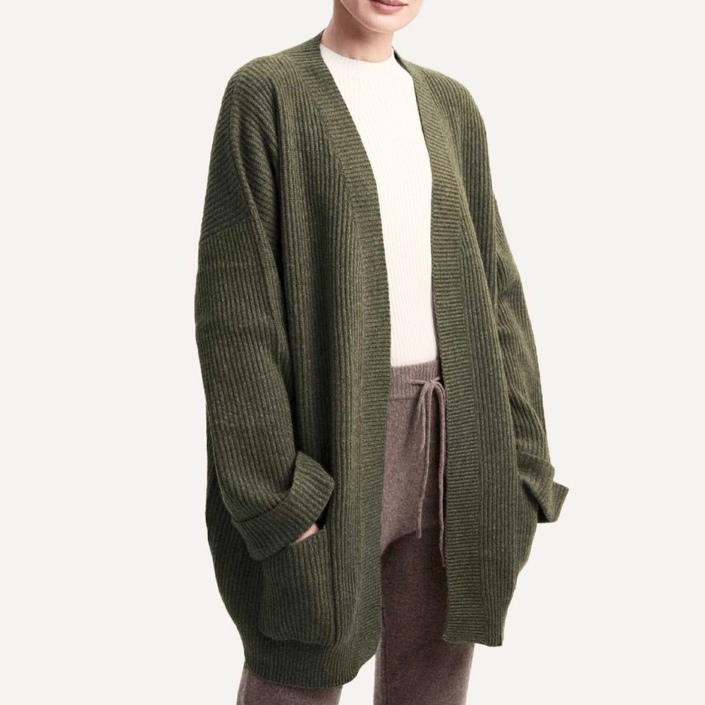 A NEW DAY ribbed soft cotton olive green cardigan w/pockets women plus size 1X